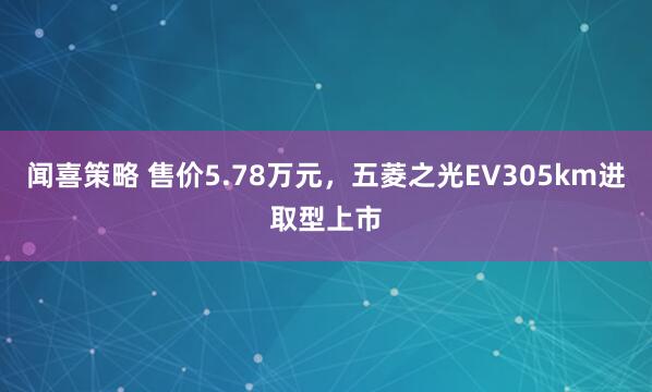闻喜策略 售价5.78万元，五菱之光EV305km进取型上市
