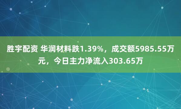 胜宇配资 华润材料跌1.39%，成交额5985.55万元，今日主力净流入303.65万