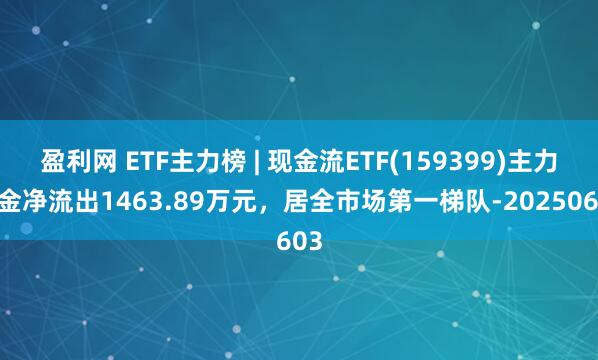 盈利网 ETF主力榜 | 现金流ETF(159399)主力资金净流出1463.89万元，居全市场第一梯队-20250603